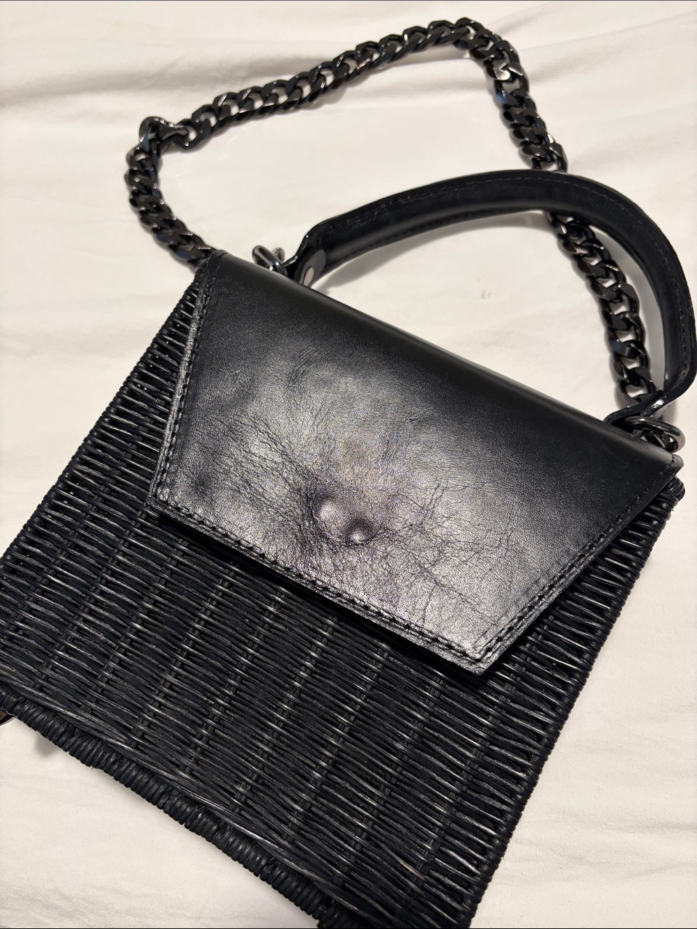 Sister Epic Black Woven Leather-Trim Crossbody Bag